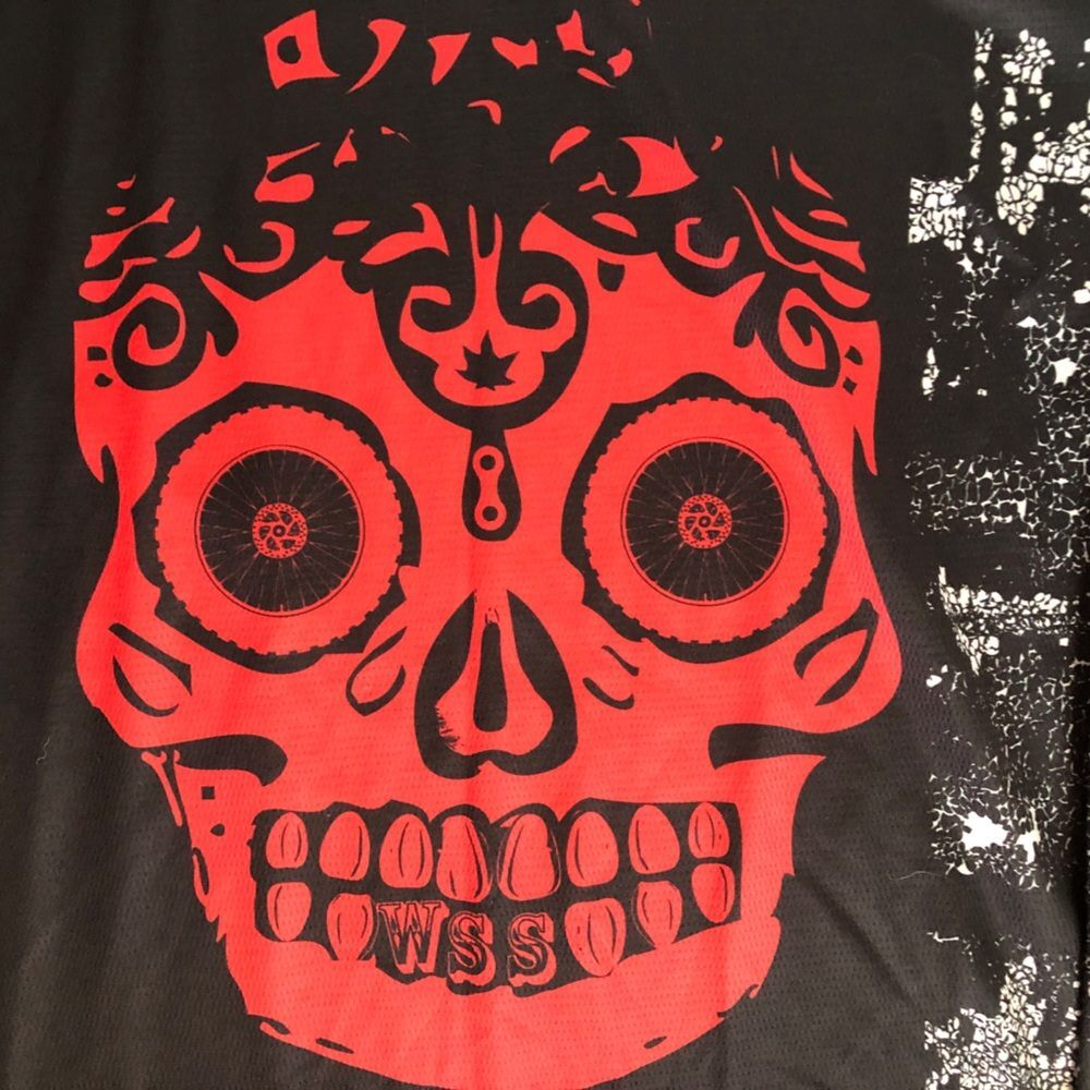 Podiumwear Men's 2XL Black Red Skull Day of the Dead WSS Graphic V-Neck T-shirt